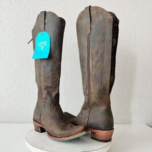 Lane OLIVIA JANE Knee High Womens Cowboy Boots 7 Brown Western Cowgirl Lace Up